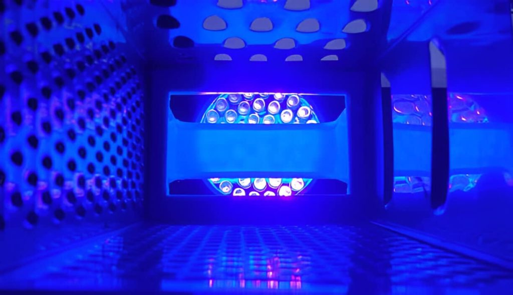 Close-up of UV light inside an HVAC system.
