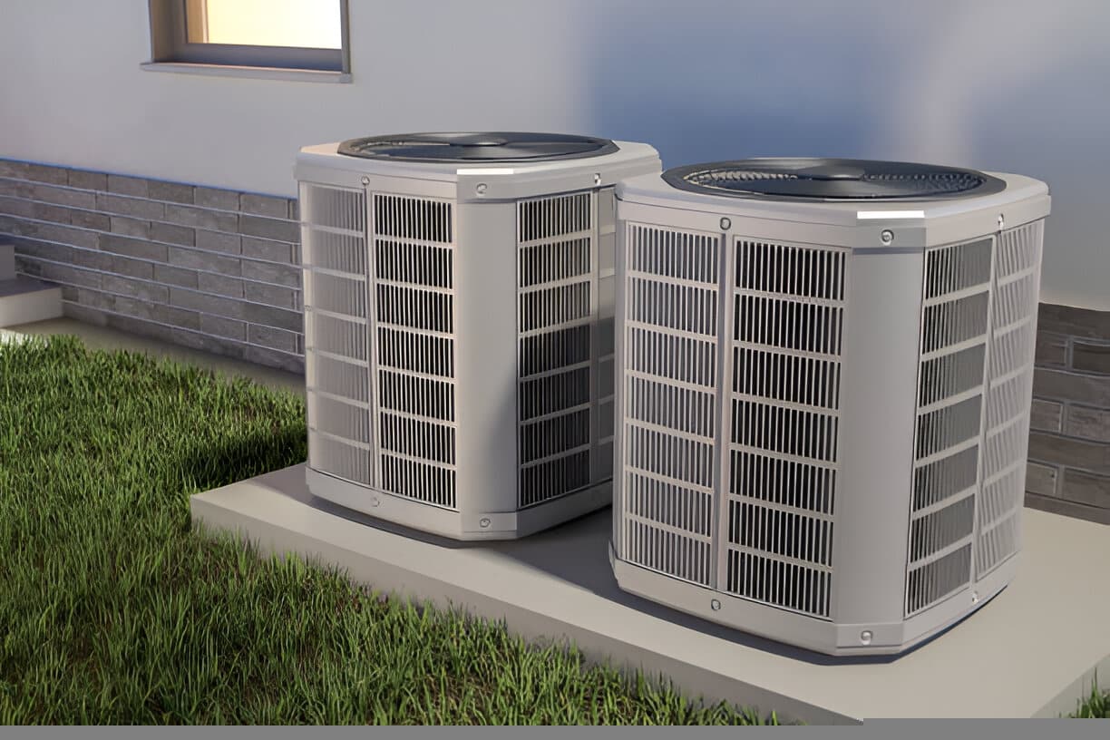 Outdoor air conditioning units installed beside a home.