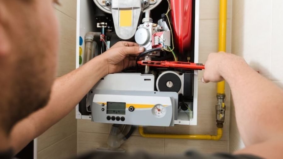 Furnace repairs being conducted.